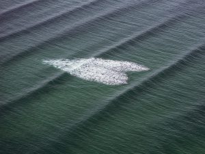 le photographe du Bassin d'Arcachon Stéphane Scotto a photographié un coeur géant formé par l'écume dans les vagues