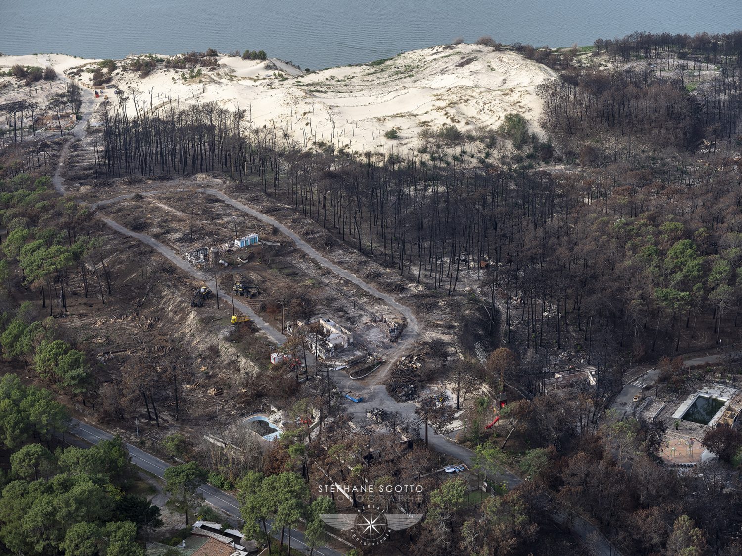 photo aérienne de la foret de la Teste de Buch après les incendies