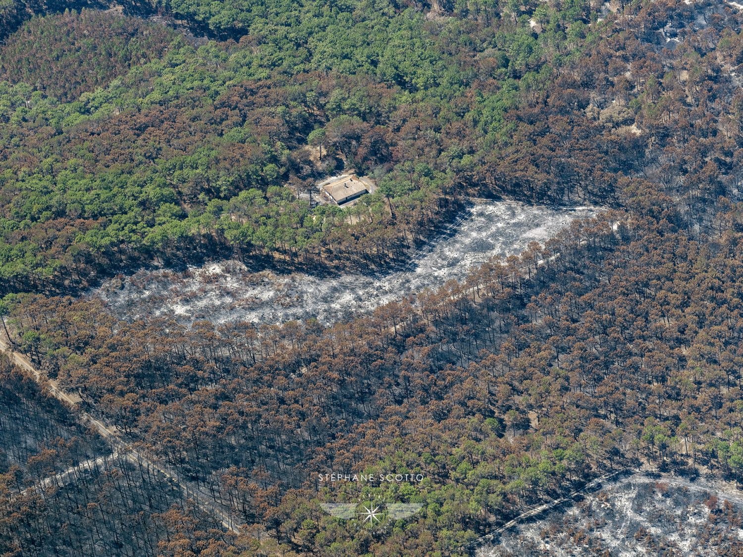 photo aérienne des incendies de la forêt de la Teste de Buch